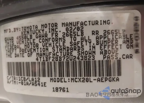 2002 Toyota Avalon Xls из США, поврежденный, VIN 4T1BF28B72U243823